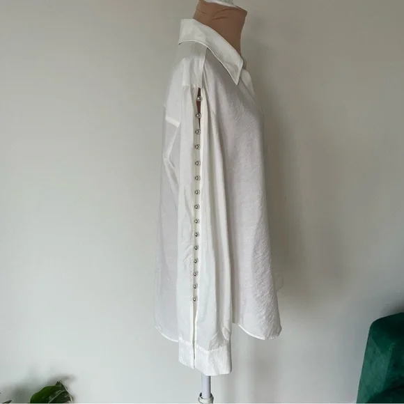 Jonathan Simkhai Stormy Beaded Ivory V-Neck Collar Long Sleeve Coverup Top NWT M - Picture 9 of 12